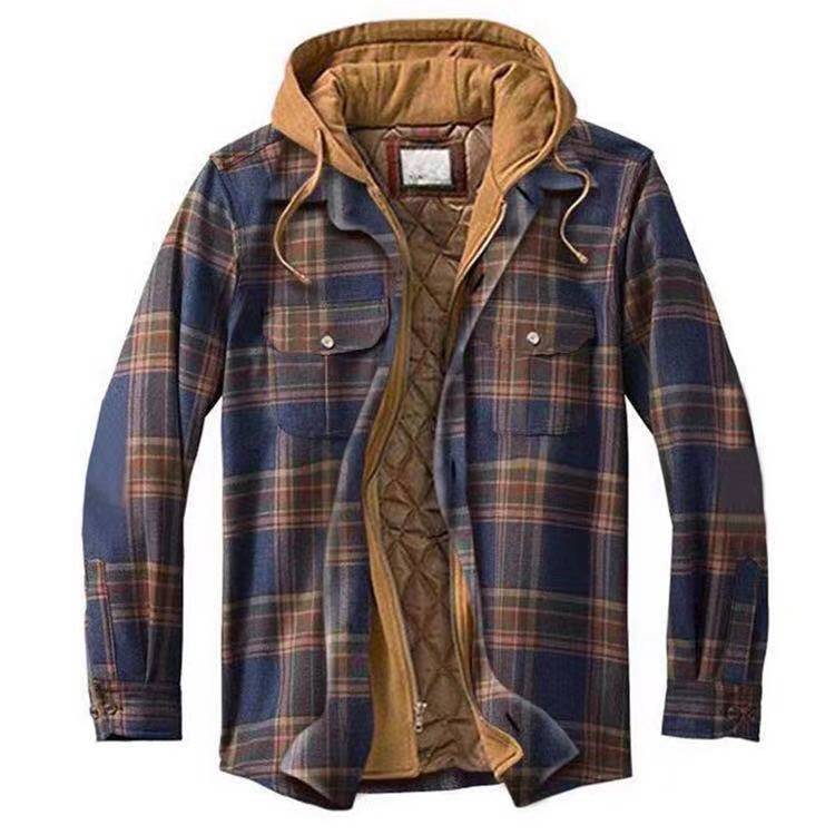 Long Sleeves Plaid Hoodies Winter Overcoat for Men-STYLEGOING