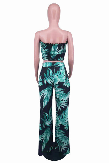 Summer Sexy Leaf Print Two Pieces Suits
