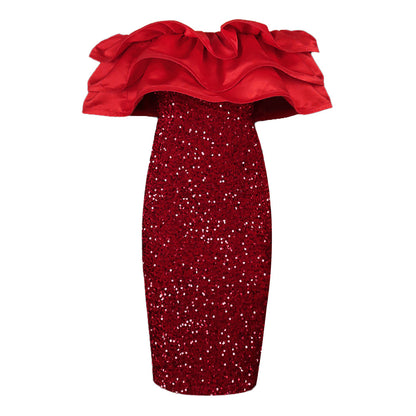 Sexy Red Sequined Strapless Women Party Dresses