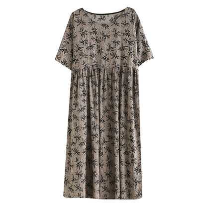 Vintage Leaf Print Plus Sizes Women Dresses