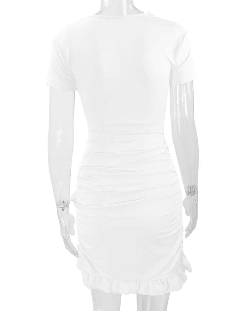 Sexy Deep V Neck Ruffled Bodycon Dresses