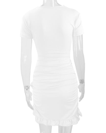 Sexy Deep V Neck Ruffled Bodycon Dresses