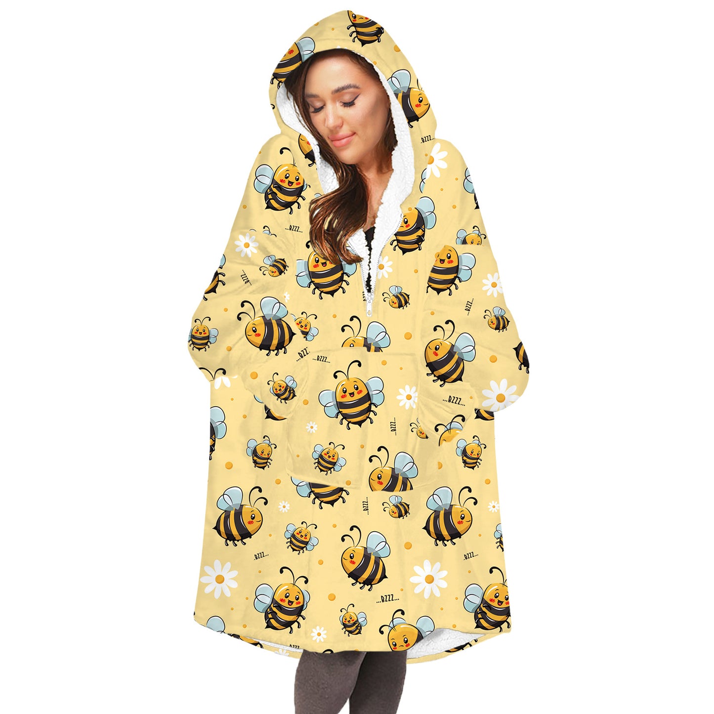 Soft Bee Print Lazy Wearable Watching TV Blanket