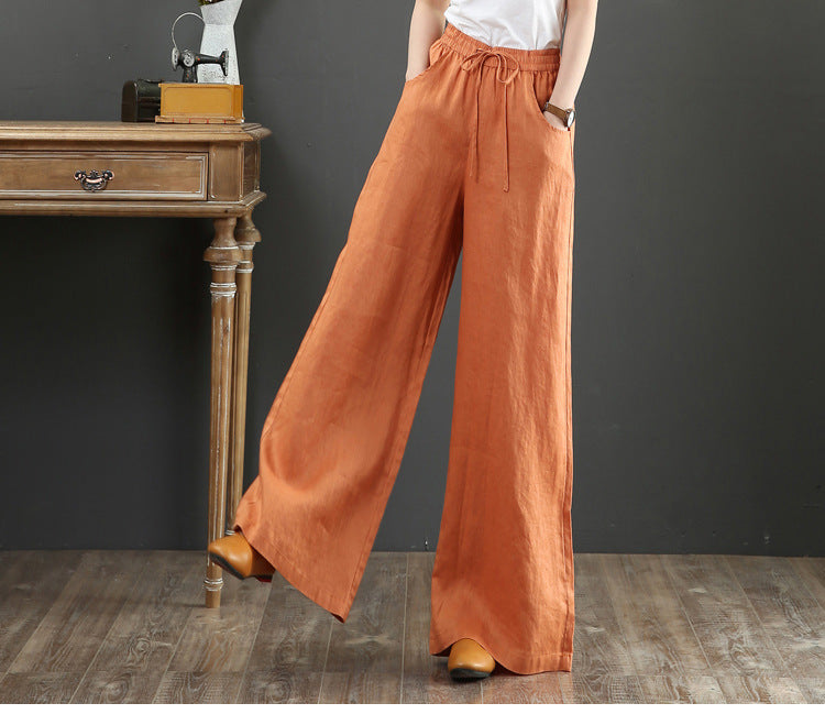 Vintage Cotton High Waist Wide Leg Pants for Women