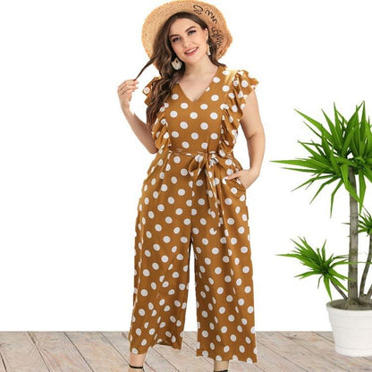 Summer Ruffed Polk Dot Plus Size Jumpsuits-STYLEGOING
