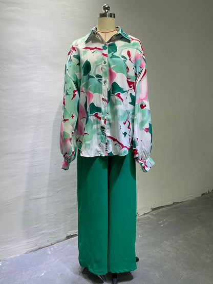Loose Summer Two Pieces Wide Legs Women Suits