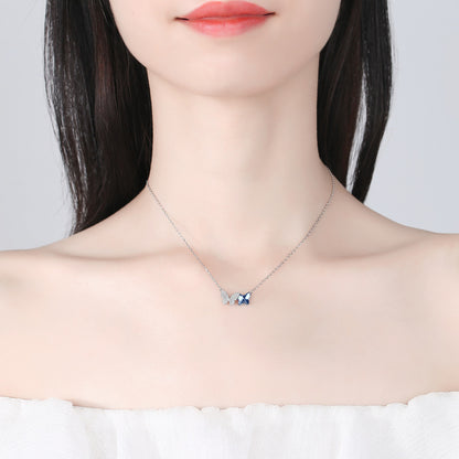 Fashion Double Butterfly Design Sterling Sliver Necklace