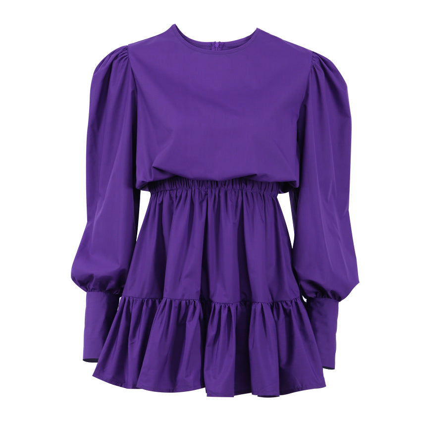 Vintage Long Sleeves Elastic Waist Short Dresses