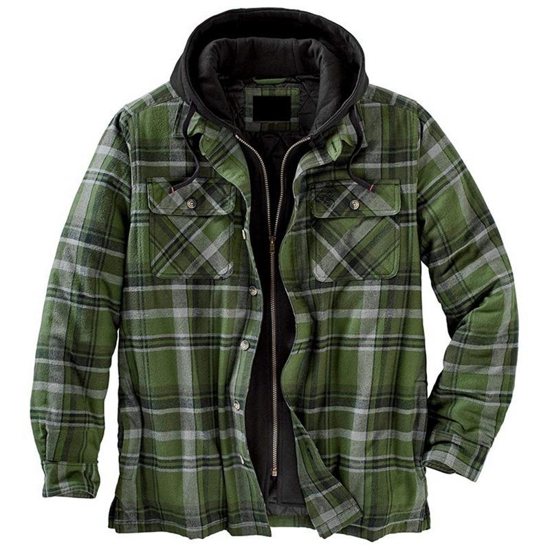 Long Sleeves Plaid Hoodies Winter Overcoat for Men-STYLEGOING