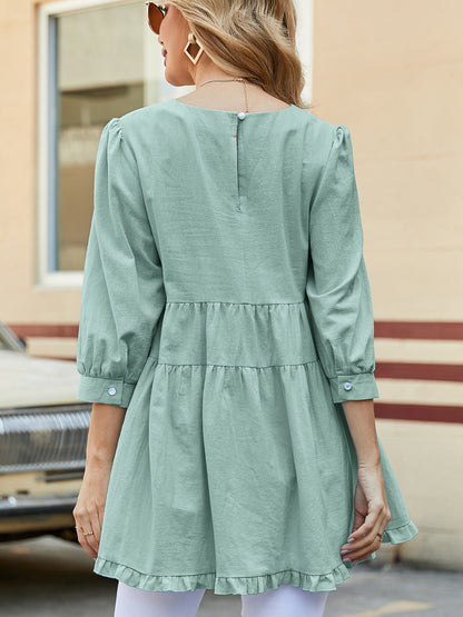 Casual 3/4 Length Sleeves Women Top Blouses