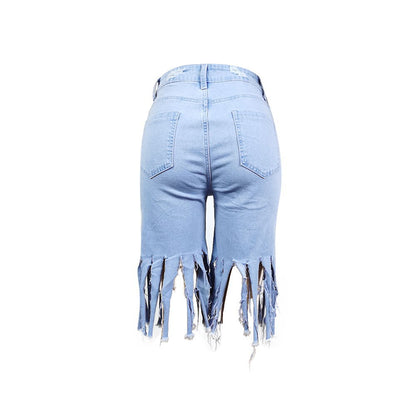Casual Broken Holes Tassels Short Jeans