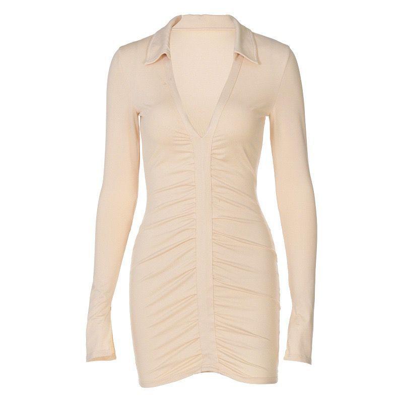 Sexy Long Sleeves V Neck Women Short Dresses-STYLEGOING