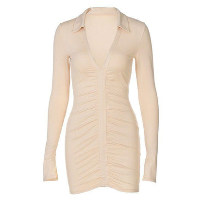 Sexy Long Sleeves V Neck Women Short Dresses-STYLEGOING
