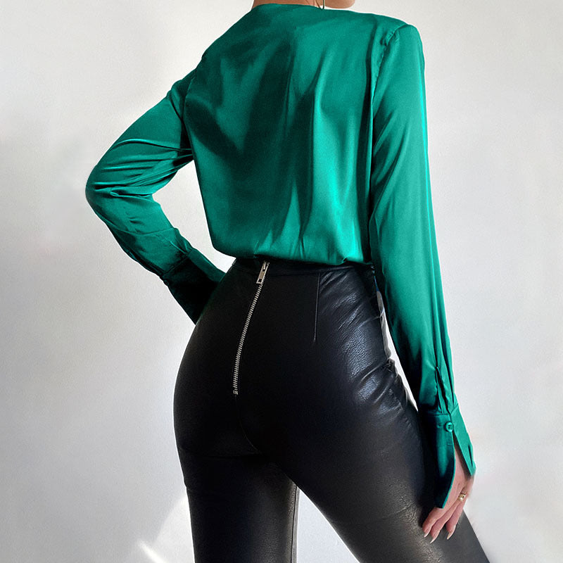 Sexy Deep V Neck Long Sleeves Shirts Jumpsuits