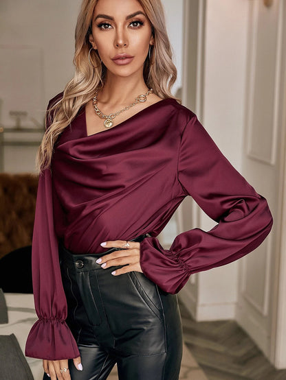 Elegant Satin Pullover Long Sleeves Women Shirts