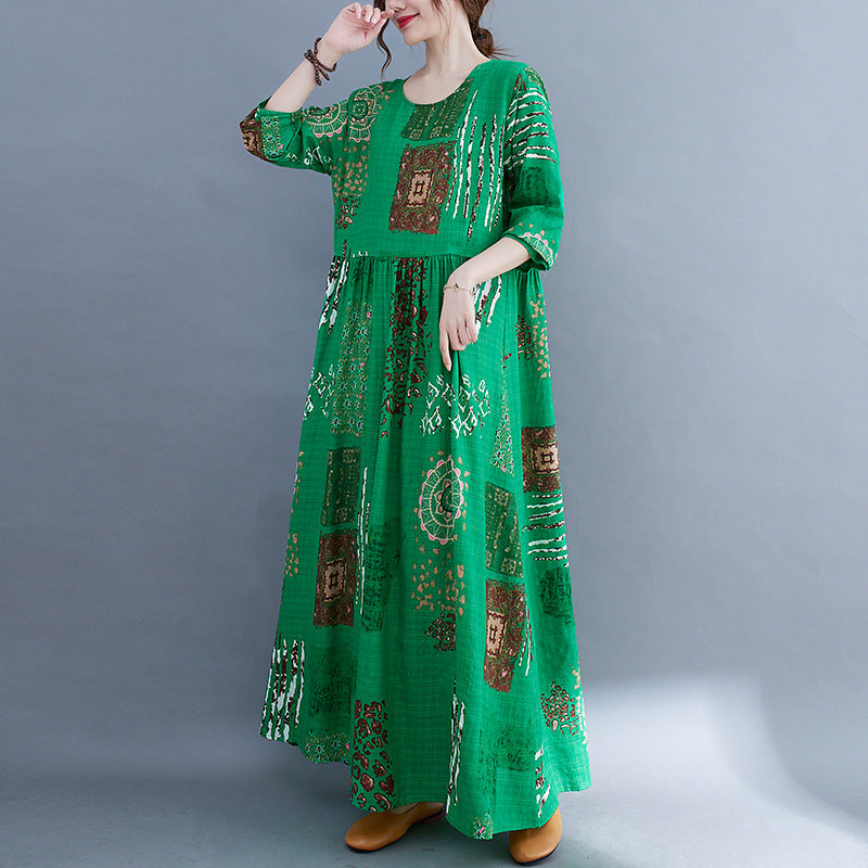 Women Green Plus Sizes Long Sleeves Cozy Dresses