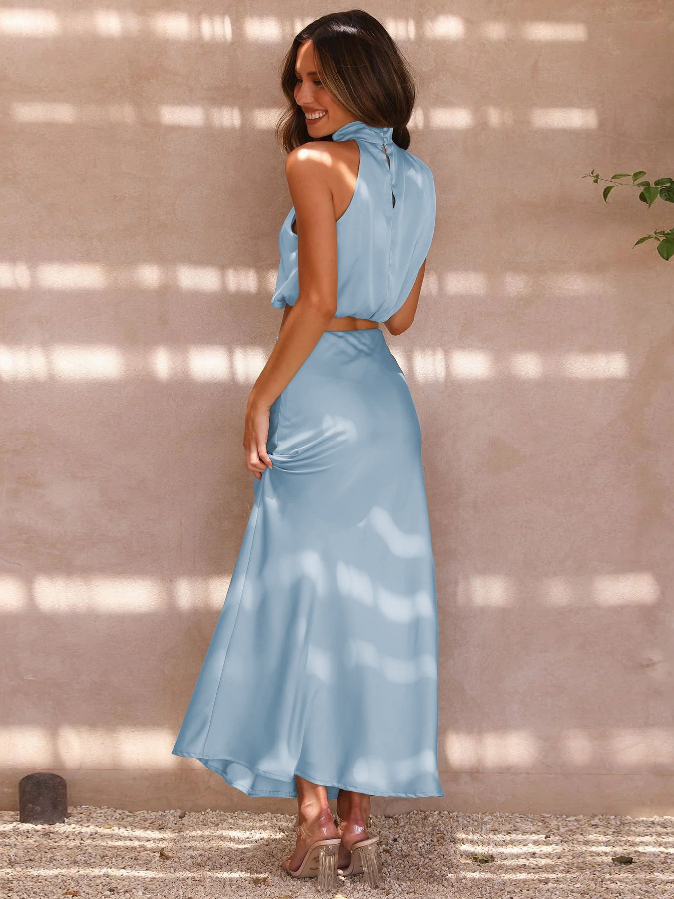 Sexy High Neck Tops and Long Skirts Two Pieces Evening Dresses
