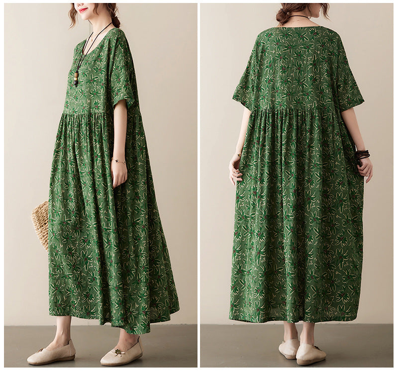 Vintage Leaf Print Plus Sizes Women Dresses