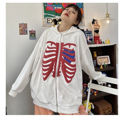 Casual Skeleton Zipper Long Sleeves Overcoats