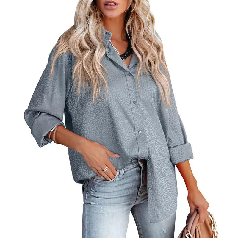 Leisure Satin Turnover Collar Long Sleeves Shirts