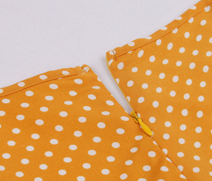Women Short Sleeves Dot Print Vintage Dresses-STYLEGOING