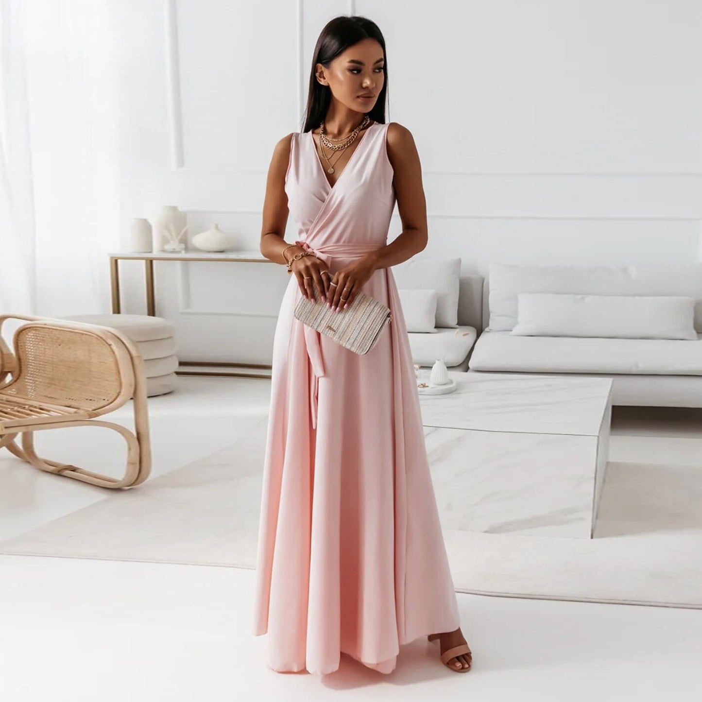 Simple Design V Neck Long Evening Party Dresses