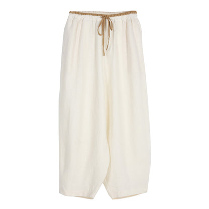 Casual Linen Elastic Waist Cropped Trousers for Women