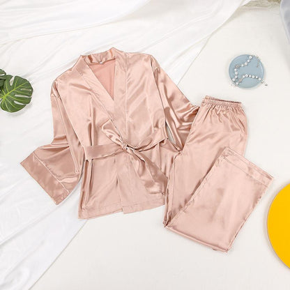 Women Satin Lace Up Fall Sleepwear Suits for Women