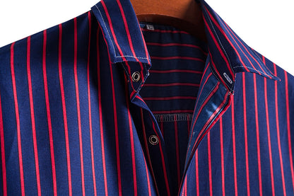 Leisure Purple Striped Summer Short Sleeves Shirts for Men