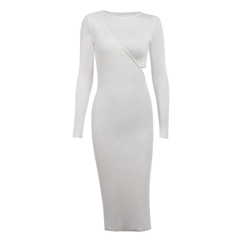 Sexy Asymmetry Women Long Sleeves Fall Slim Dresses