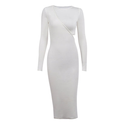 Sexy Asymmetry Women Long Sleeves Fall Slim Dresses