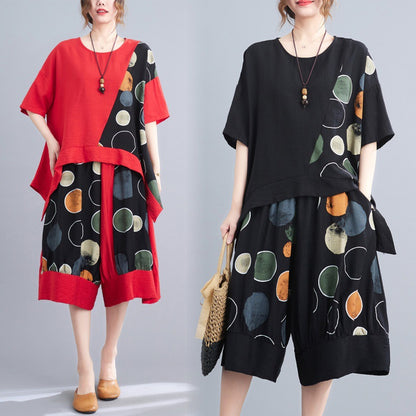 Casual Summer Irregular T Shirts and Wide Legs Cropped Pants