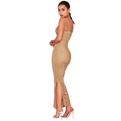 Sexy Split Front Pleated Long Party Dresses