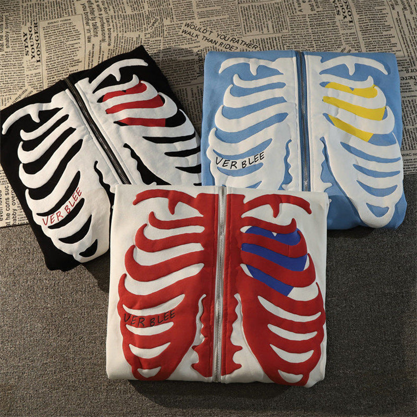 Casual Skeleton Zipper Long Sleeves Overcoats