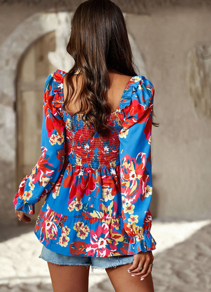 Casual Floral Print Long Sleeves Blouses