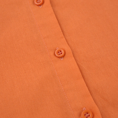 Summer Short Sleeves Orange Shirts and Wide Leg Pants Two Pieces Suits