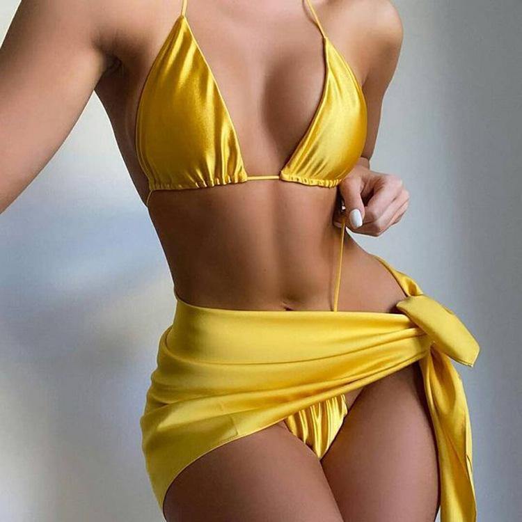 Yellow Sexy 3pcs Bikni Swimsuits-STYLEGOING