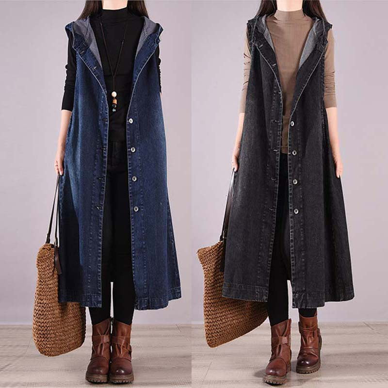 Casual Sleeveless Denim Long Vest