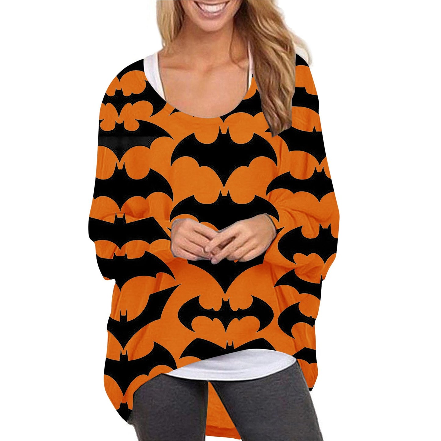 Women Halloween Pumpkin Print Long Sleeves Tops-STYLEGOING