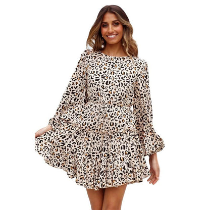 Sexy Leopard Print Long Sleeves Mini Dresses