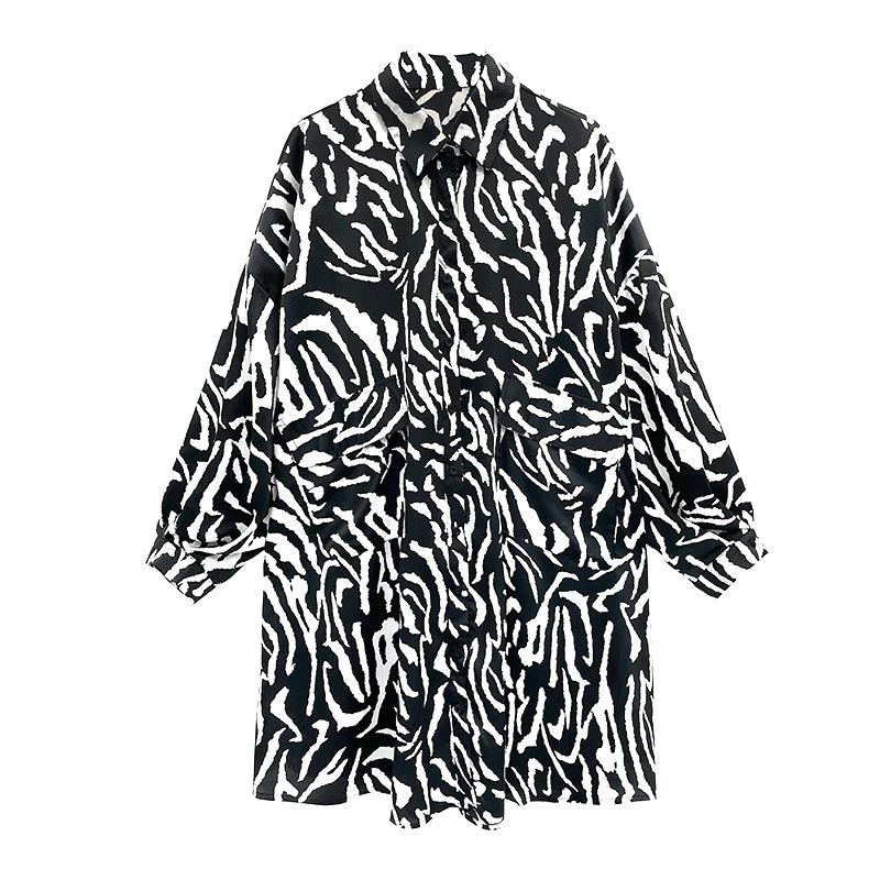 Women Long Sleeves Zebra Print Plus Sizes Shirts-STYLEGOING