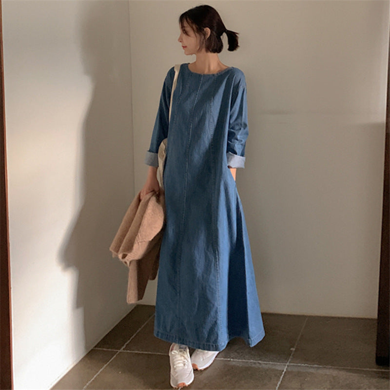 Casual Simple Design Denim Long Cozy Dresses