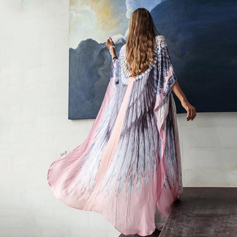 Wings Design Chiffon Summer Plus Sizes Beacwear Cover Ups