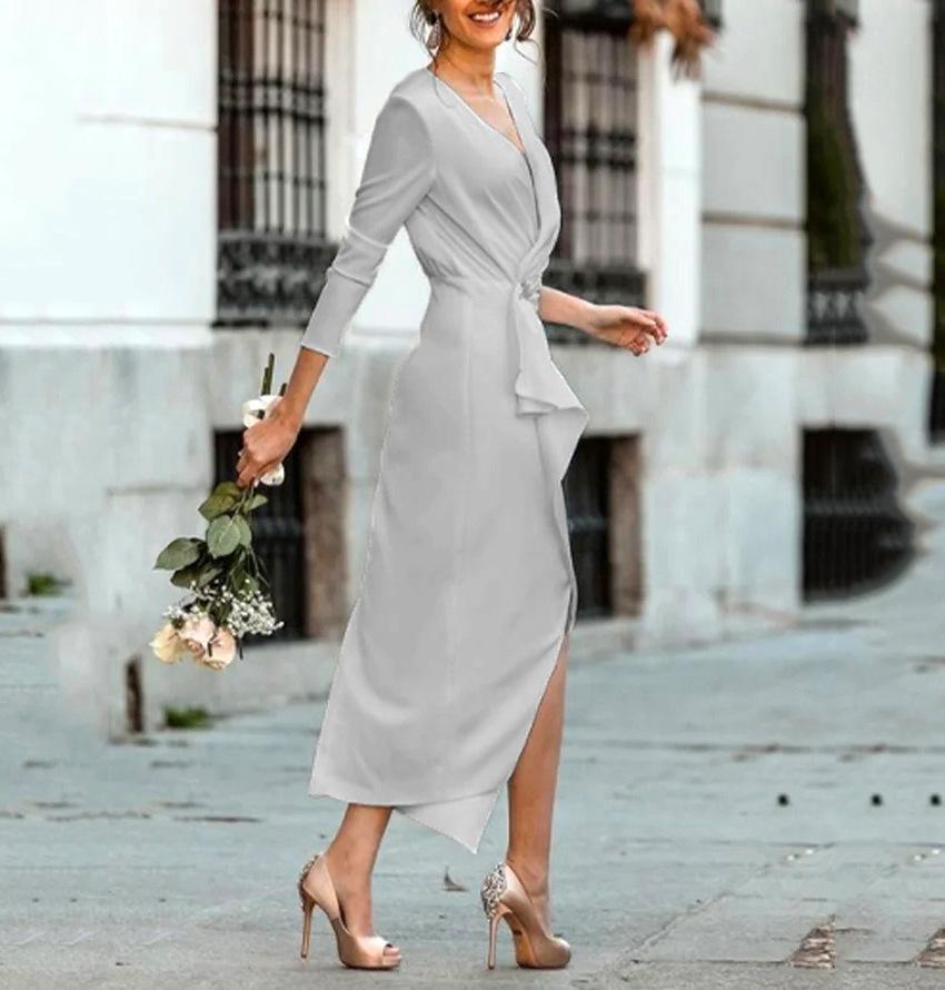 Sexy Split Front 3/4 Length Sleeves Women Dresses