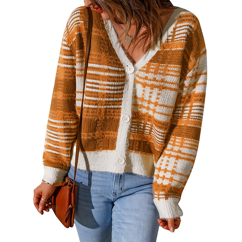 Orange Women Knitting Cardigan Sweaters