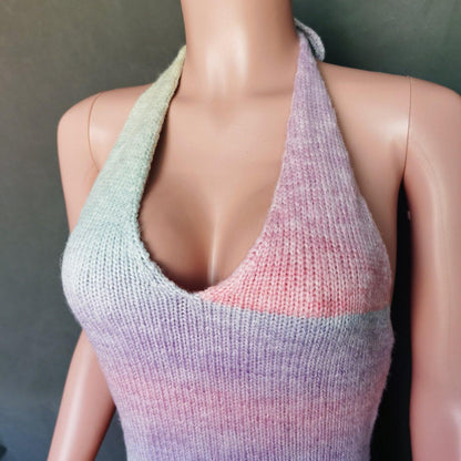 Sexy Deep V-neck Rainbow Knitting Dresses-STYLEGOING