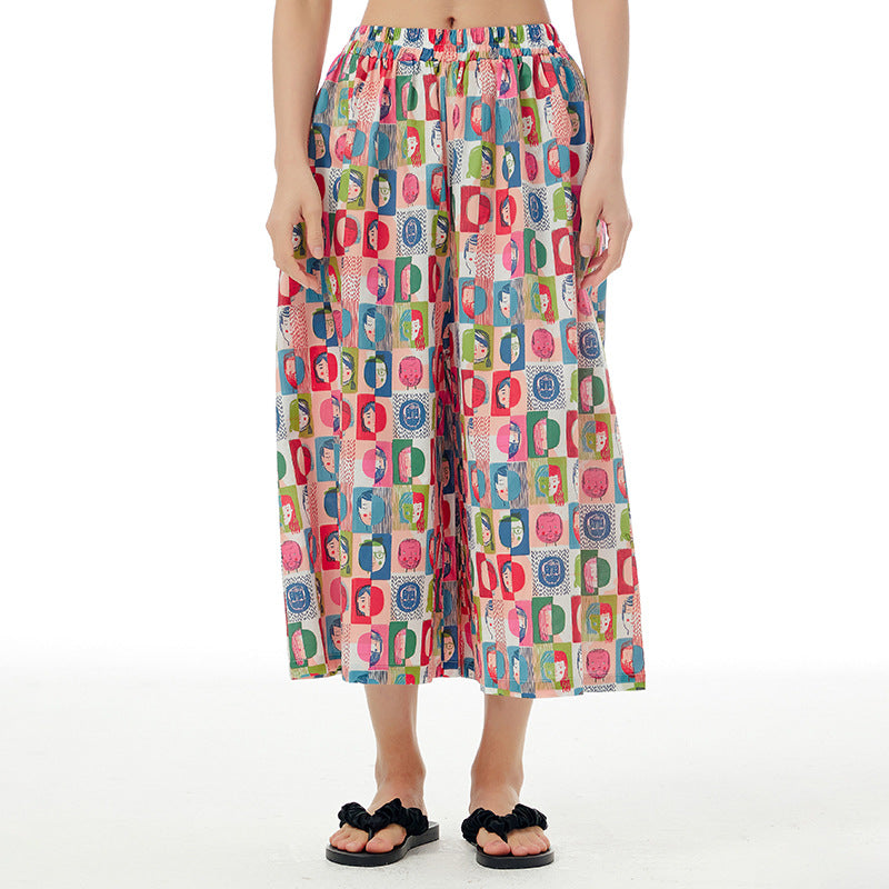 Pink Casual Plus Sizes Cropped Wide Legs Pants for Women