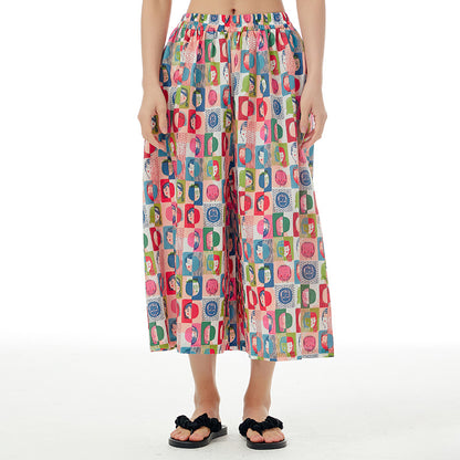 Pink Casual Plus Sizes Cropped Wide Legs Pants for Women