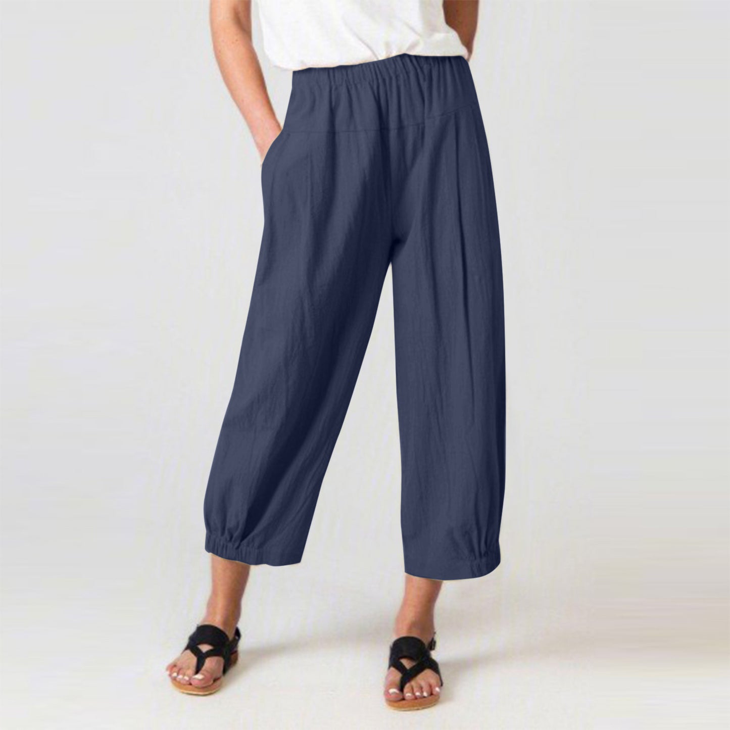 Loose High Waist Cropped Wide Legs Pants