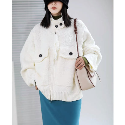 Women Zipper Knitting Cardigan Sweater Coats
